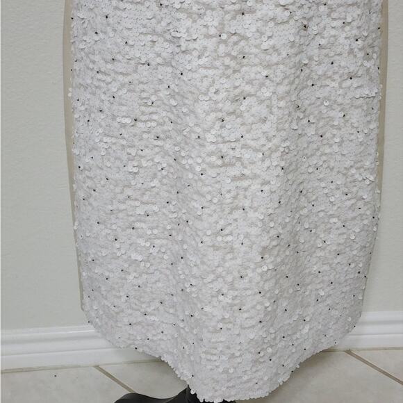 𝅺ANN TAYLOR SLEEVELESS ICING DRESS‎ CREAM/white sequinned beaded FORMAL 12 new - Picture 6 of 8